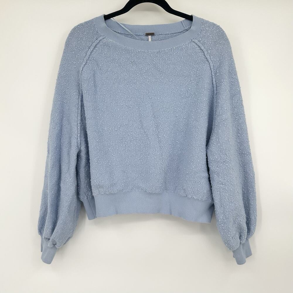 Free People Light Blue Nubby Knit Balloon Sleeve Sweater Size Small S